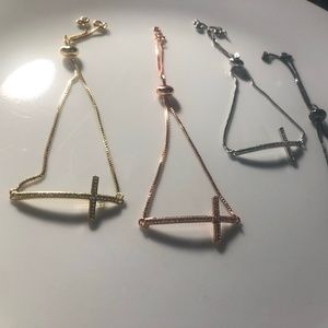 Gold Pleated Stainless Steel Cross Bracelet